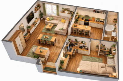 Zrekonštruovaný - zariadený  3-izbový byt v centre SNV , tichá lokalita