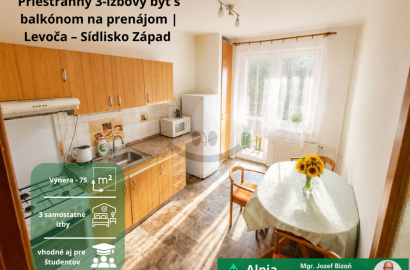 Priestranný 3-izbový byt s balkónom na prenájom | Levoča – Sídlisko Západ